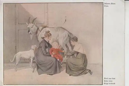 TIERE - ZIEGEN - Goats - Geiten - Chevres - Künstler-Karte J.Adam Klein, "Kind aus dem Euter  einer ziege trinkend"