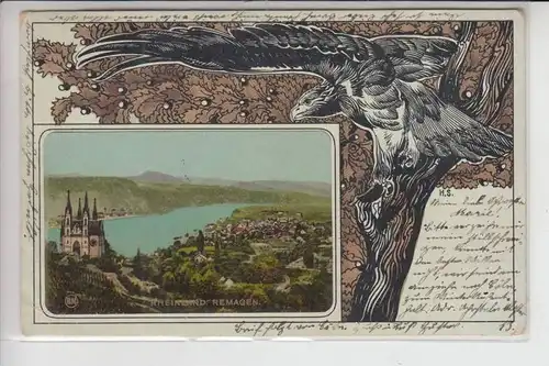 5480 REMAGEN, Ortsansicht 1902, Lithographie, sehr dekorativ, signiert H.S.