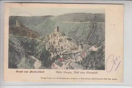 5562 MANDERSCHEID, Beide Burgen, Blick vom Manspfad, 1900 COLOR !!