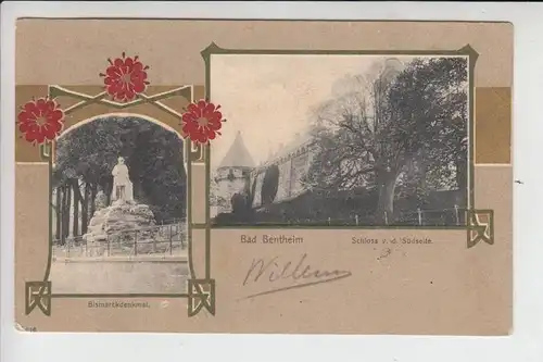 4444 BAD BENTHEIM, Bismarckdenkmal & Schloß, 1904, dekorative Jugendstilornamentik, Briefmarke fehlt