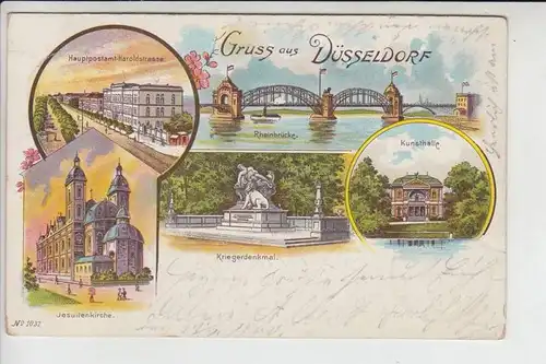 4000 DÜSSELDORF, Mehrbild-Lithographie 1900, u.a. Hauptpostamt Haroldstrasse, Briefmarke fehlt