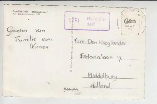 5787 OLSBERG - HEINRICHSDORF, Gasthof Ehls 1960, Landpost-Stempel 5781 Heinrichsdorf