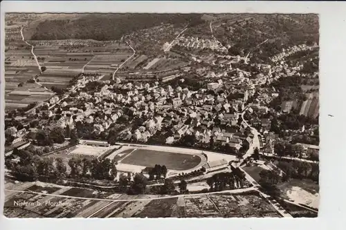 7532 NIEFERN bei Pforzheim, Luftaufnahme, Fussball-Stadion 1954