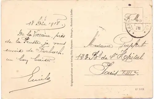 F 57600 FORBACH, Spicherer Höhe 1918 Militärpost