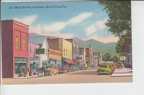 USA - NORTH CAROLINA - ANDREWS, Main Street, Linen postcard