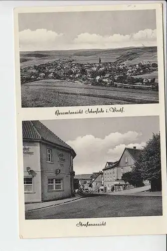 3530 WARBURG - SCHERFEDE, 2-Bild-Karte, Ortsansicht, Strassenansicht 1957