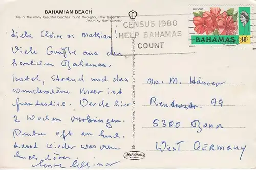BS - BAHAMAS, Bahamian Beach, Stempel Volkszählung 1980