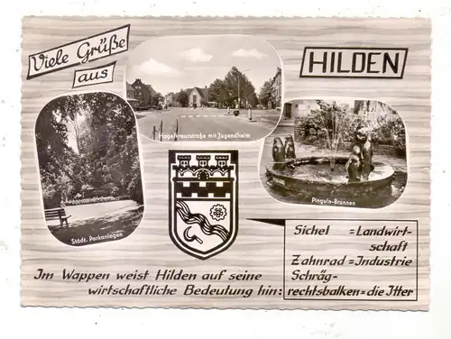 4010 HILDEN, Pinguin-Brunnen, Hagelkreuzstrasse, Parkanlagen, Stadtwappen, 1966