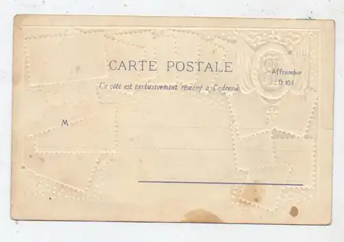 1000 BERLIN, Friedrichstrasse 6, Van Houtens Cacaostube, Briefmarken-Präge-Karte, Druckstelle, leicht fleckig