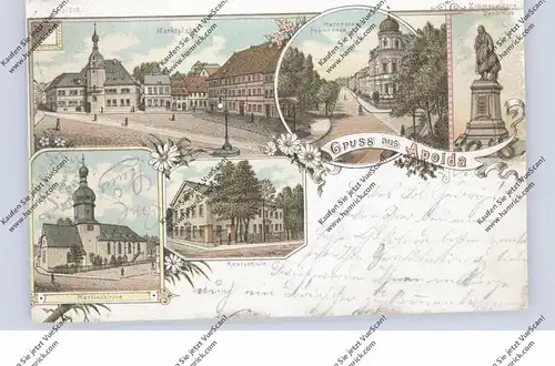 0-5320 APOLDA, Lithographie 1898, Realschule, Martinskirche,  Marktplatz, Heressener Promenade.., seitlich beschnitten