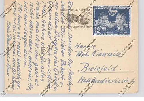 DDR 1951, Michel 296, AK nach Bielefeld, Sonderstempel Bobfahrer, Wintermeisterschaft