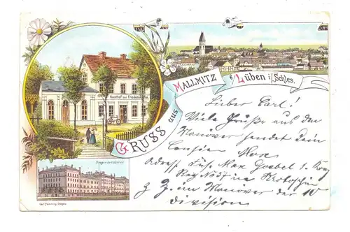 NIEDER - SCHLESIEN - MALLMITZ / MALOMICE, Lithographie, Gasthof zur Friedenseiche, Dragoner-Kaserne...