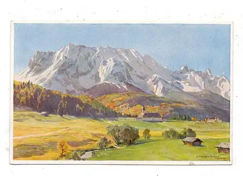 8108 KRÜN - KLAIS, Schloß Elmau, Panorama, Künstler-Karte Edward Harrison Compton