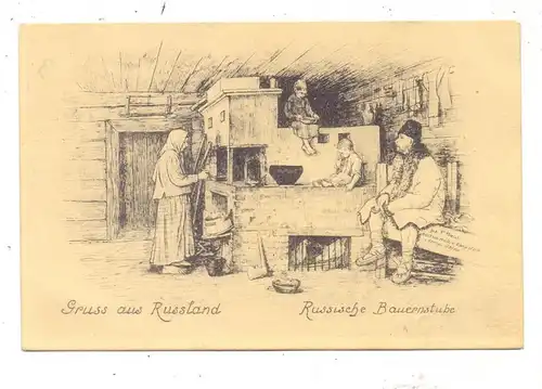 RUSSLAND - Russische Bauernstube, 1916, deutsche Feldpost