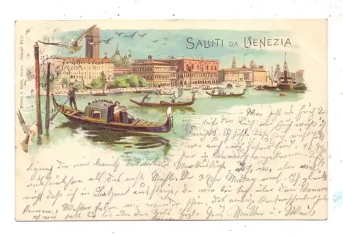 I 30100 VENEZIA / VENEDIG -Saluti da Venezia, Gondoliere, Lithographie 1900