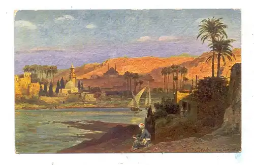 EGYPT - GIZEH, Künstler-Karte "Ein Abend in Gizeh"