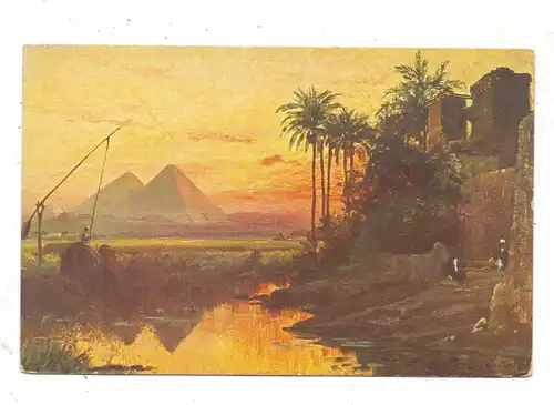 EGYPT - GIZEH, Künstler-Karte "Die Pyramiden von Gizeh"