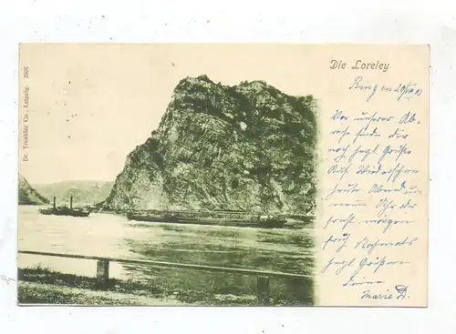 BINNENSCHIFFE - RHEIN, Frachtschiffe an der Loreley, 1901, Trenkler-Leipzig