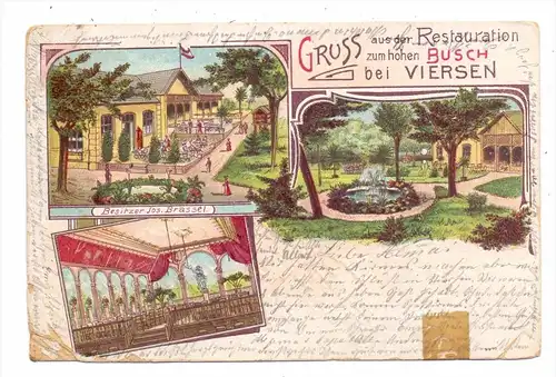 4060 VIERSEN, Lithographie, Gruss aus der Restauration zum hohen Busch, 1904, Mängel