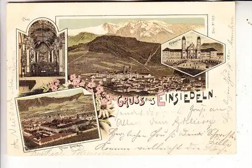 CH 8840 EINSIEDELN, Kloster, Lithographie 4-teilig, 1897, Ambulant / Bahnpost / TPO nach Cöln-Deutz