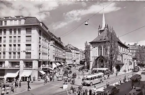 CH 1000 LAUSANNE VD, Place et Eglise St. Francois, 1957, O-Bus, Oldtimer
