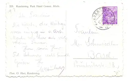 CH 3718 KANDERSTEG BE, Park Hotel Gemmi, Altels, 1935