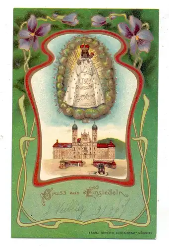 CH 8840 EINSIEDELN SZ, Gruss aus...1907, Schemm-Nürnberg, Jugendstilornamente