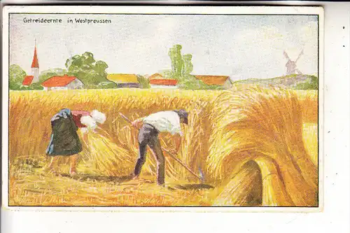 LANDWIRTSCHAFT - Getreideernte in Westpreussen, Werbe-Karte Fa. Gustav Weese, Honigkuchenfabrik Thorn