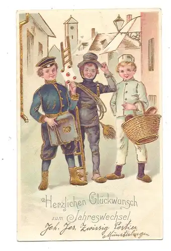 BERUFE - SCHORNSTEINFEGER / CHIMNEY SWEEPER, Schornsteinfeger, Bäcker, Postbote, geprägt / embossed