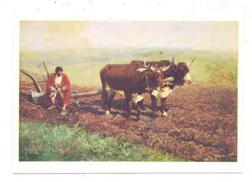 LANDWIRTSCHAFT - Ochsenpflug, russische Künstler-Karte