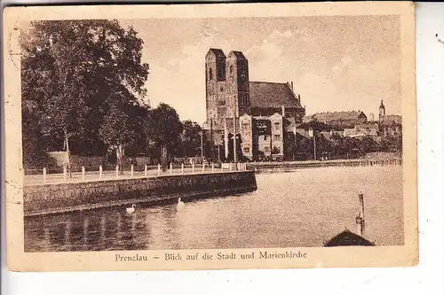 0-2130 PRENZLAU, Blick auf Stadt und Marienkirche, 1925, kl. Oberflächenmängel