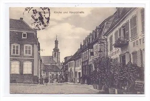 6625 PÜTTLINGEN, Kirche und Hauptstrasse, 1912