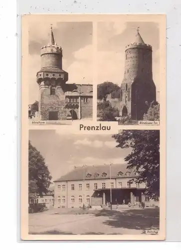 0-2130 PRENZLAU, Bahnhof, Mittelturm, Blindower Tor, 1958