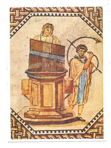 6643 PERL - NENNIG, Mosaikfussboden einer römischen Villa, Detail: Hornbläser und Orgelspieler