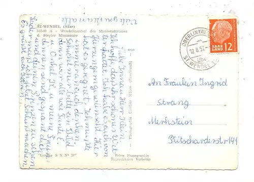 6690 SANKT WENDEL, Wendelinushof des Missionshauses der Steyler Missionare, Luftaufnahem CIM-Macon, 1957