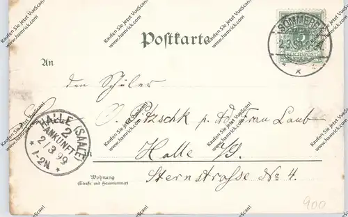 0-5101 GROSSRUDESTEDT, Lithographie 1899, Gasthof Oskar Maessing, Schule, Kirche & Kriegerdenkmal
