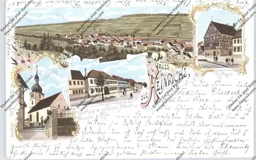 0-6000 SUHL - HEINRICHS, Lithographie, Gasthaus & Brauerei z. goldenen Hirsch, Rathaus, Kirche, Gesamtansicht