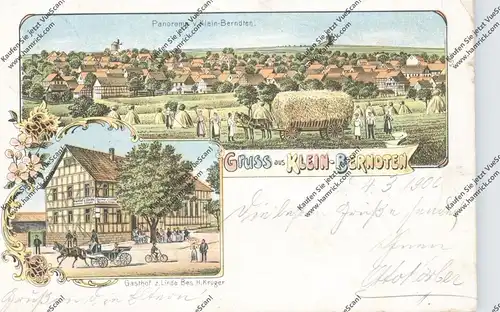 0-5400 SONDERSHAUSEN - KLEIN BERNDTEN, Lithographie, Gasthof zur Linde, Heuernte, Dorfansicht