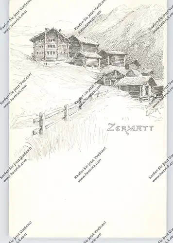 CH 3920 ZERMATT VS, Dorfansicht, Künstler-Karte Meltzer, ca. 1905