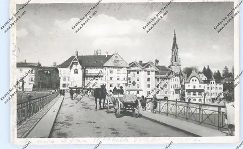 8170 BAD TÖLZ,Marienstift, Stadtpfarrkirche, Isarbrücke, Pferdefuhrwerk, 1925