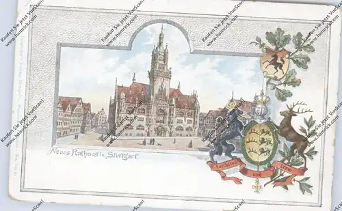 7000 STUTTGART, Neues Rathaus, Stadt- und Landeswappen, ca. 1905, leichte Wasserflecken