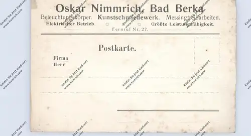 0-5302 BAD BERKA, Firmen-Postkarte Oskar Nimmrich, Kunstschmiedewerk, 1924