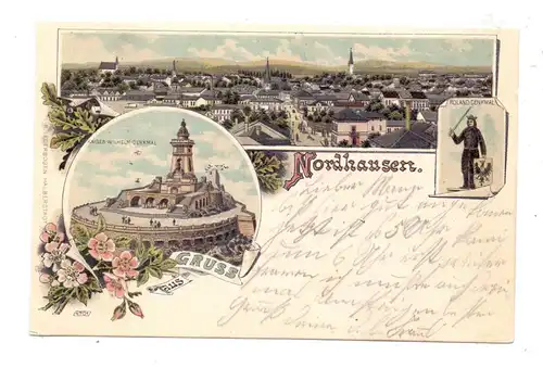 0-5500 NORDHAUSEN, Lithograhie 1902, Panorama, Roland-Denkmal, Kaiser-Wilhelm-Denkmal