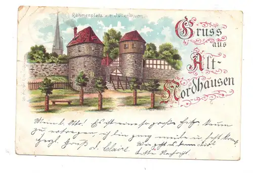 0-5500 NORDHAUSEN, Lithograhie 1898, Gruss aus Alt-Nordhausen, Eckknick