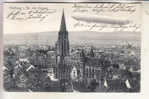 7800 FREIBURG, Panorama mit Zeppelin, 1909