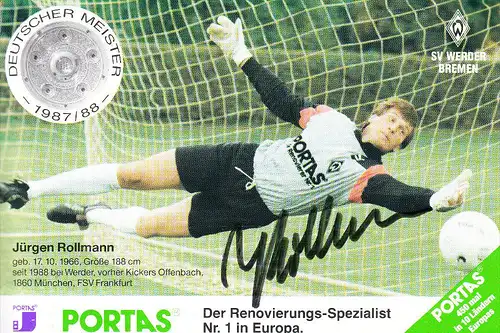 SPORT - FUSSBALL - WERDER BREMEN, JÜRGEN ROLLMANN, Autogramm