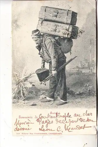 TR - CONSTANTINOPLE, Kofferträger, Verlag Fruchtermann, Österr. Post, Eckmangel