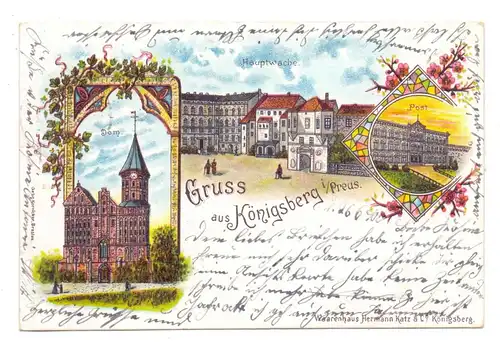 OSTPREUSSEN - KÖNIGSBERG / KALININGRAD, Lithographie, Hauptwache, Post und Dom, 1900