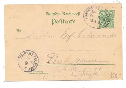 NIEDER-SCHLESIEN - JAUER / JAWOR, Lithographie 1898, Rathaus, Stadtwappen, Bahnpost Frankenstein-Raudten