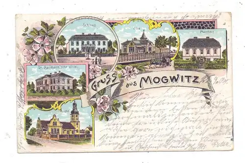 OBER - SCHLESIEN - MOGWITZ / MAKOWICE, Kreis Breitenfeld, Lithographie, Pfarrhaus, Baumannsche Villa, Kirche,Schloss